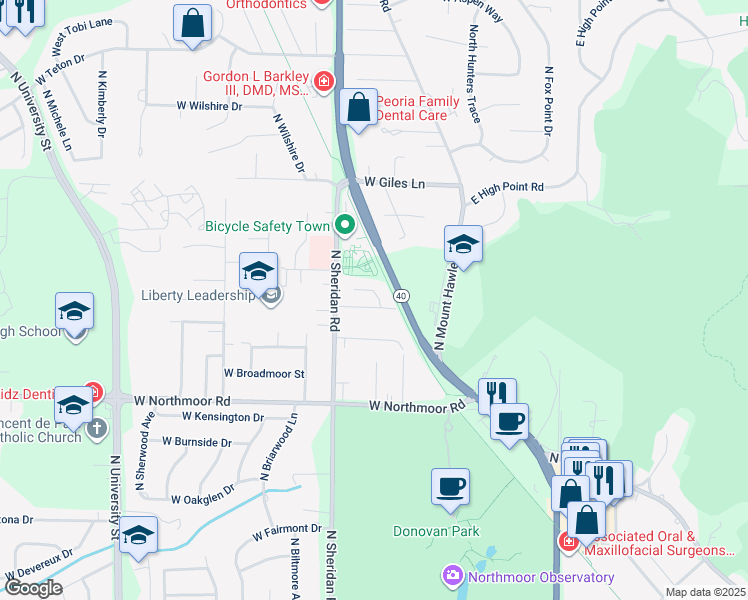 map of restaurants, bars, coffee shops, grocery stores, and more near 600 West Laclaire Lane in Peoria