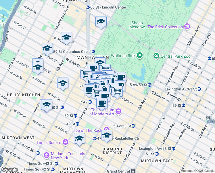 map of restaurants, bars, coffee shops, grocery stores, and more near in New York