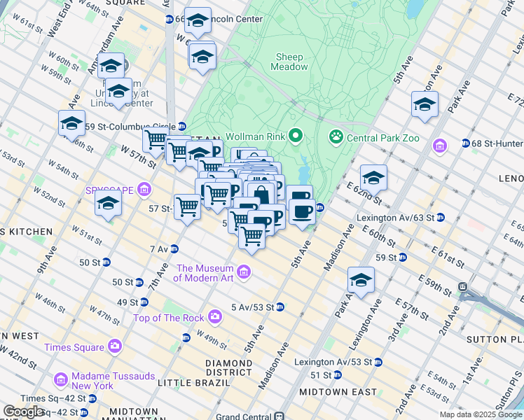 map of restaurants, bars, coffee shops, grocery stores, and more near 1414 Avenue of the Americas in New York