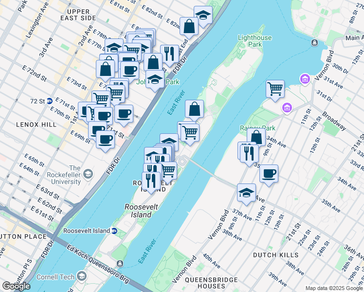 map of restaurants, bars, coffee shops, grocery stores, and more near 4 River Road in New York