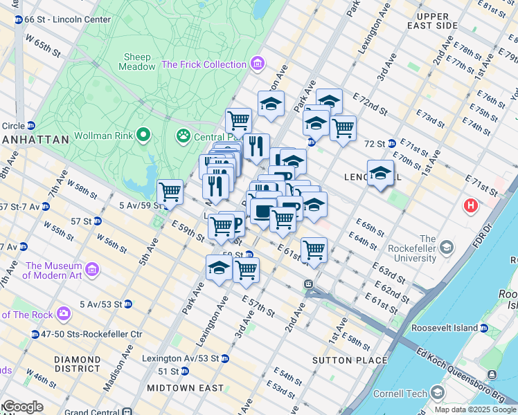 map of restaurants, bars, coffee shops, grocery stores, and more near in New York