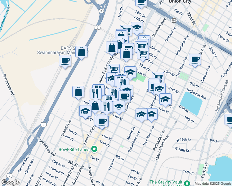 map of restaurants, bars, coffee shops, grocery stores, and more near 823 18th Street in Union City