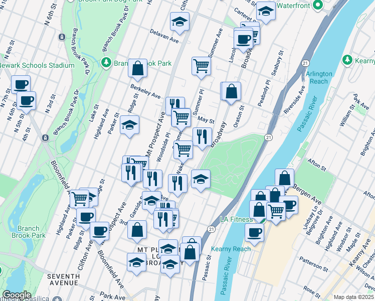 map of restaurants, bars, coffee shops, grocery stores, and more near 419-421 Summer Avenue in Newark