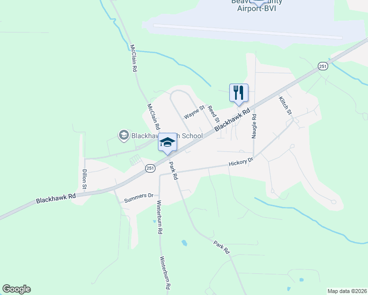 map of restaurants, bars, coffee shops, grocery stores, and more near 436 Blackhawk Road in Beaver Falls