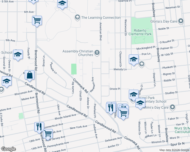 map of restaurants, bars, coffee shops, grocery stores, and more near 118 Ealing Court in Brentwood
