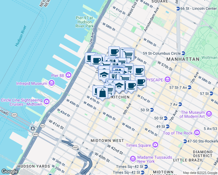map of restaurants, bars, coffee shops, grocery stores, and more near in New York