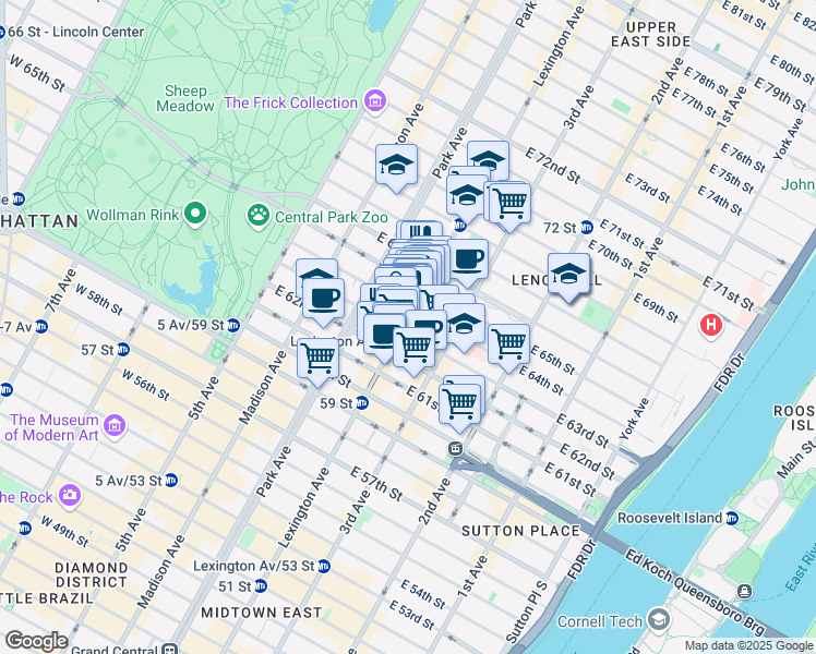 map of restaurants, bars, coffee shops, grocery stores, and more near in New York