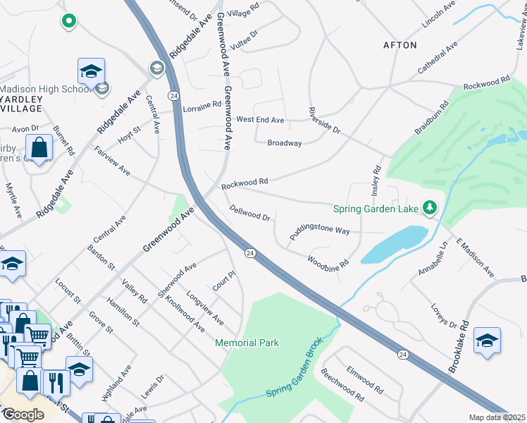 map of restaurants, bars, coffee shops, grocery stores, and more near 8 East Madison Avenue in Florham Park