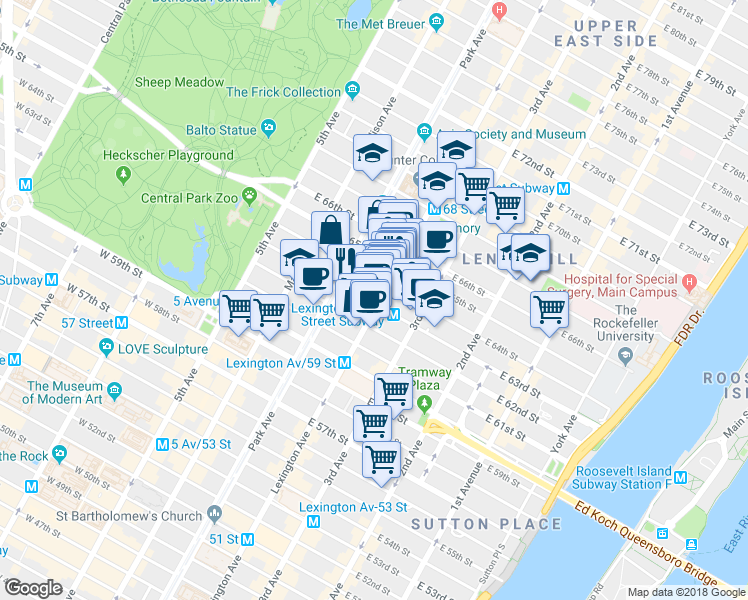 map of restaurants, bars, coffee shops, grocery stores, and more near in New York