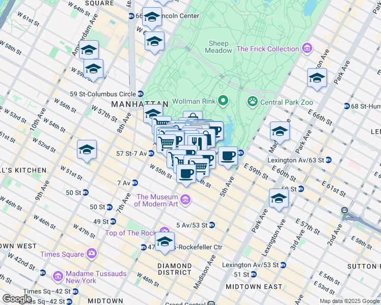 map of restaurants, bars, coffee shops, grocery stores, and more near in New York