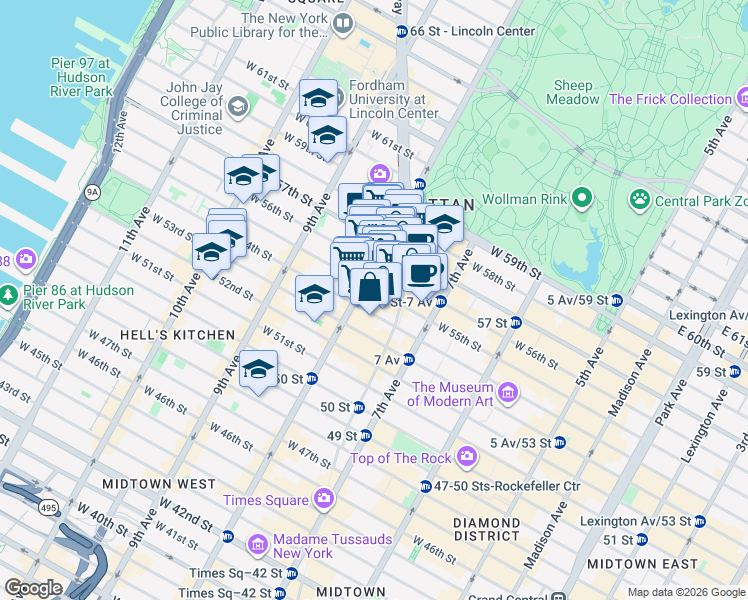 map of restaurants, bars, coffee shops, grocery stores, and more near in New York