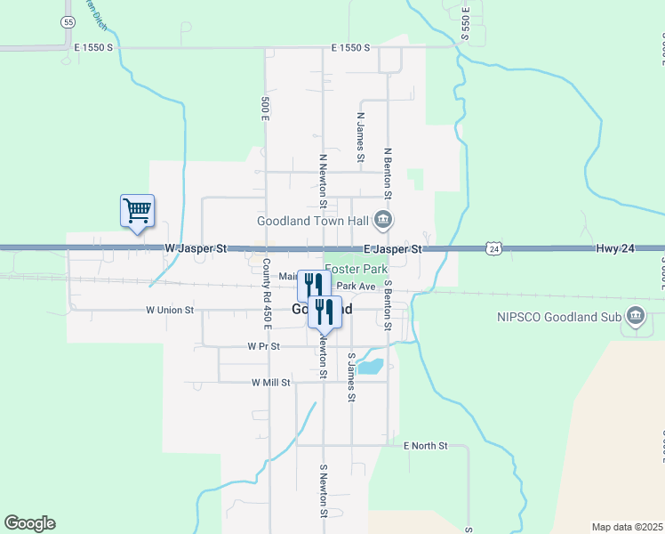 map of restaurants, bars, coffee shops, grocery stores, and more near 111 South Newton Street in Goodland