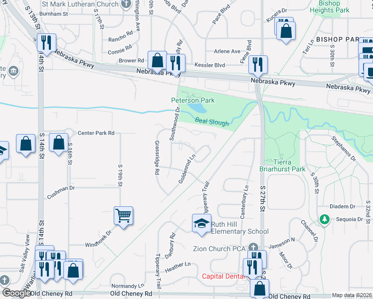 map of restaurants, bars, coffee shops, grocery stores, and more near 2200 Sandstone Road in Lincoln