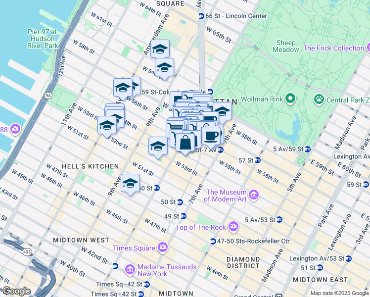 map of restaurants, bars, coffee shops, grocery stores, and more near in New York
