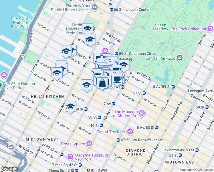 map of restaurants, bars, coffee shops, grocery stores, and more near in New York