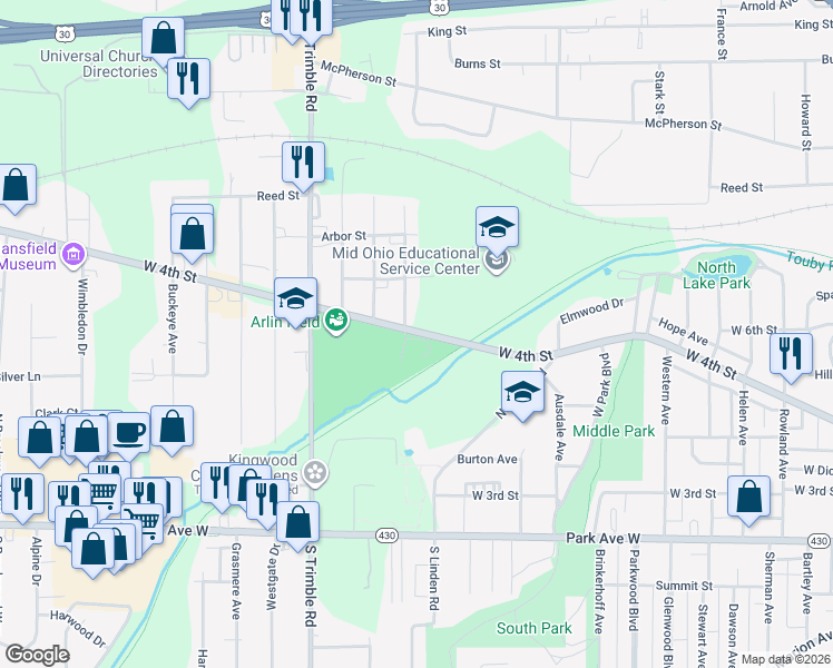 map of restaurants, bars, coffee shops, grocery stores, and more near 922 West 4th Street in Ontario