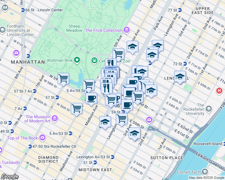 map of restaurants, bars, coffee shops, grocery stores, and more near in New York
