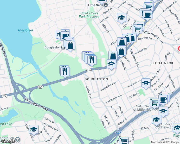 map of restaurants, bars, coffee shops, grocery stores, and more near 242-1 Northern Boulevard in Queens