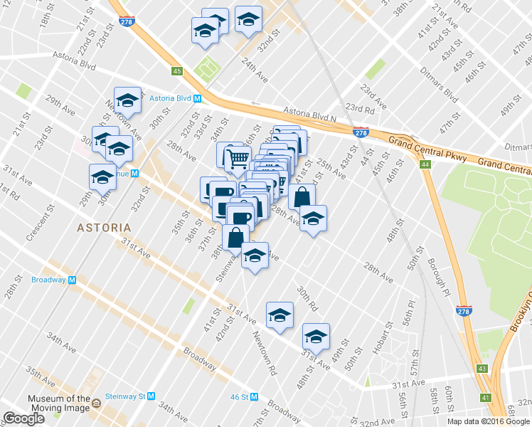 map of restaurants, bars, coffee shops, grocery stores, and more near in Queens