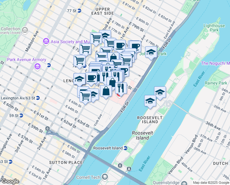 map of restaurants, bars, coffee shops, grocery stores, and more near in New York