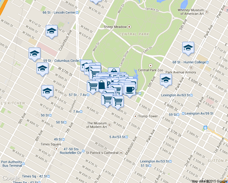 map of restaurants, bars, coffee shops, grocery stores, and more near in New York