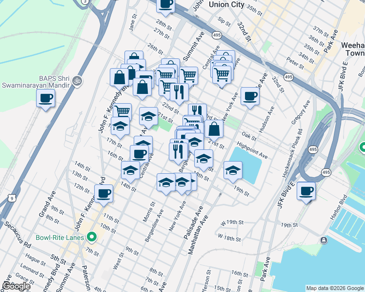 map of restaurants, bars, coffee shops, grocery stores, and more near 526 Monastery Place in Union City