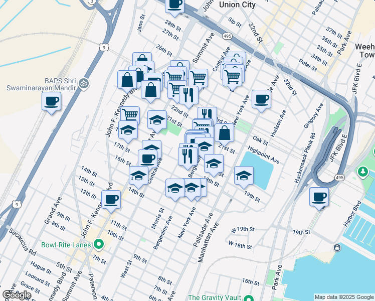 map of restaurants, bars, coffee shops, grocery stores, and more near 526 Monastery Place in Union City