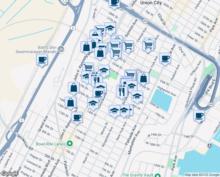 map of restaurants, bars, coffee shops, grocery stores, and more near 320 Saint Michaels Walk in Union City