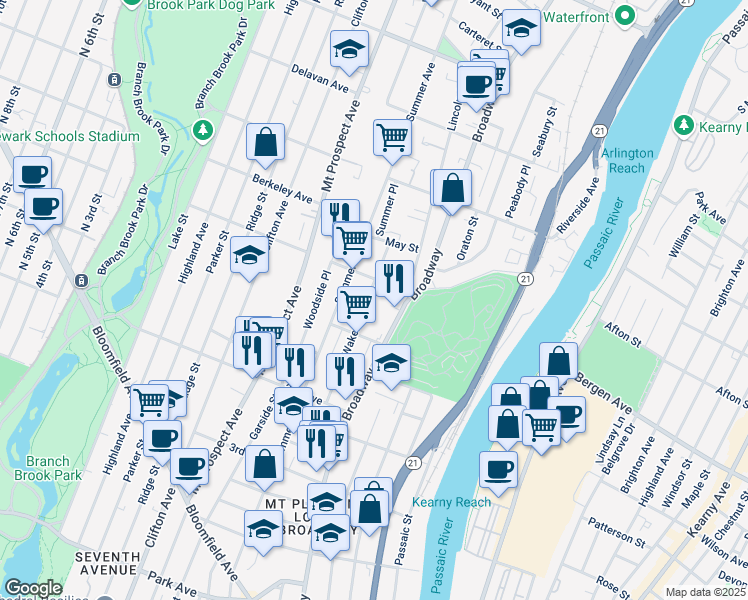 map of restaurants, bars, coffee shops, grocery stores, and more near 419-421 Summer Avenue in Newark