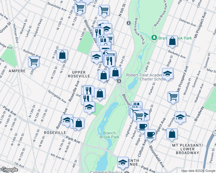 map of restaurants, bars, coffee shops, grocery stores, and more near 249 2nd Avenue West in Newark