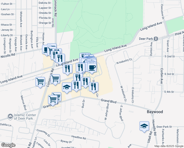 map of restaurants, bars, coffee shops, grocery stores, and more near 152 The Arches Circle in Deer Park
