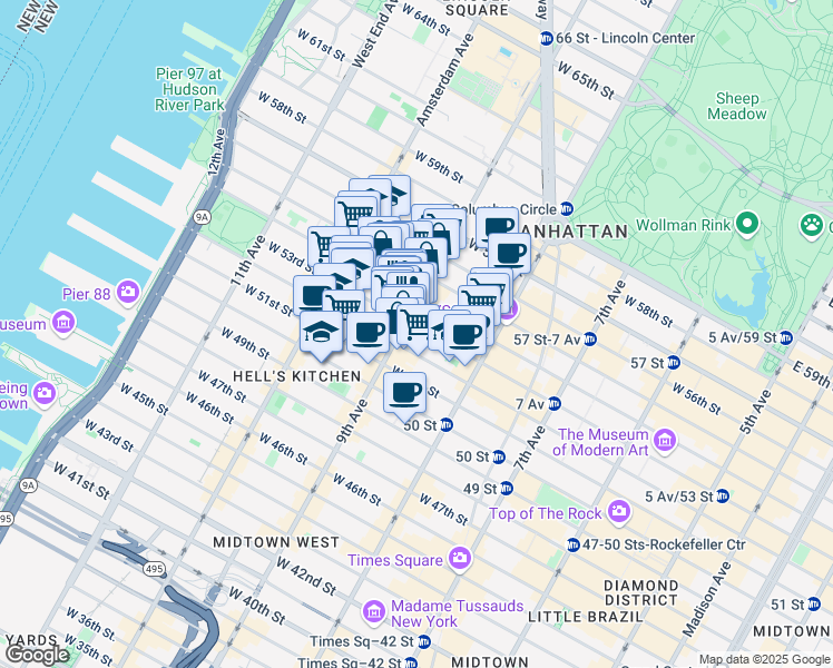 map of restaurants, bars, coffee shops, grocery stores, and more near in New York