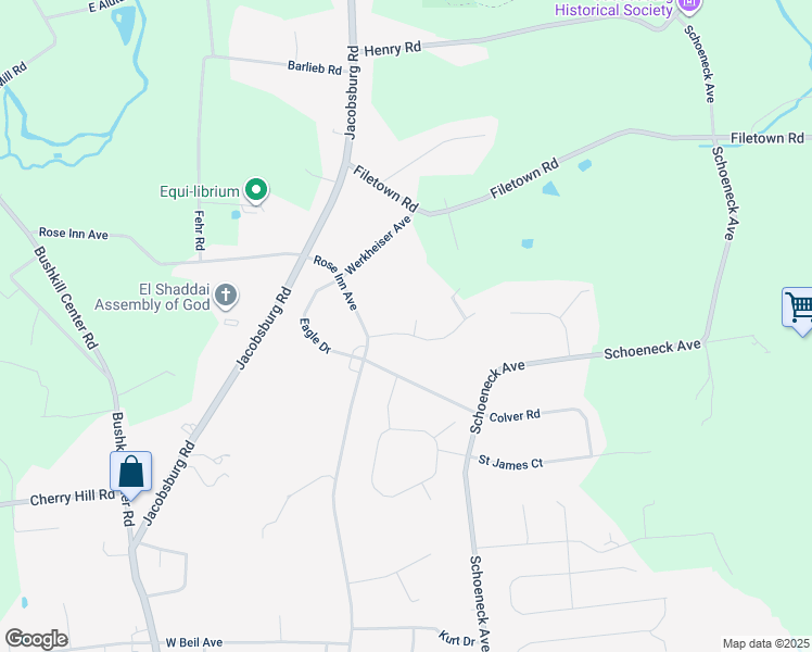 map of restaurants, bars, coffee shops, grocery stores, and more near 311 Robin Drive in Nazareth