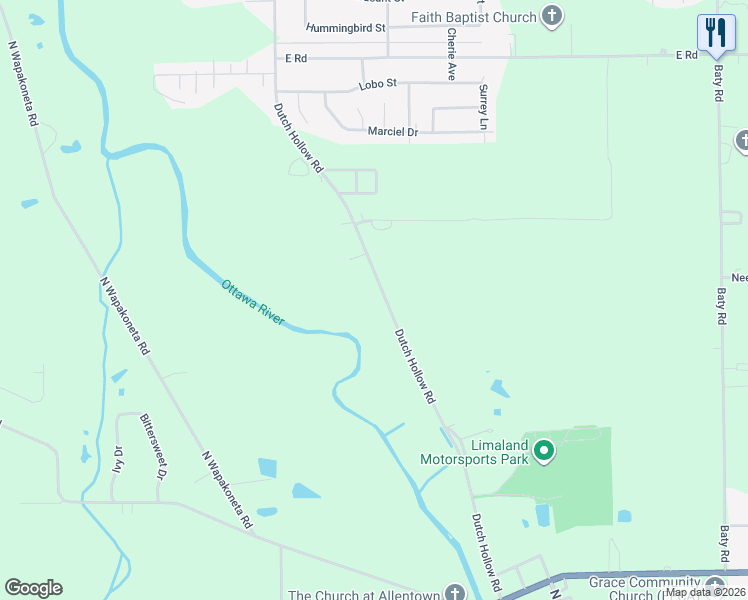 map of restaurants, bars, coffee shops, grocery stores, and more near 1975 Dutch Hollow Road in Elida