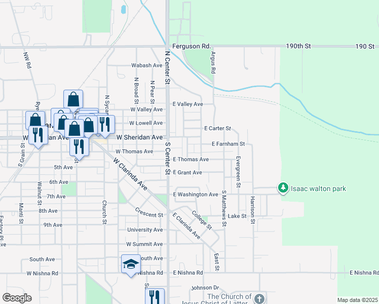 map of restaurants, bars, coffee shops, grocery stores, and more near 133 South Webster Street in Shenandoah