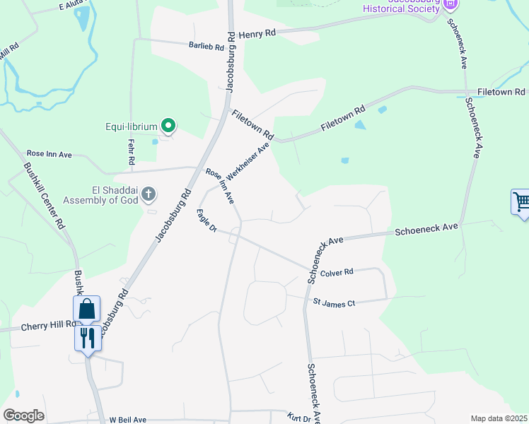 map of restaurants, bars, coffee shops, grocery stores, and more near 311 Robin Drive in Nazareth