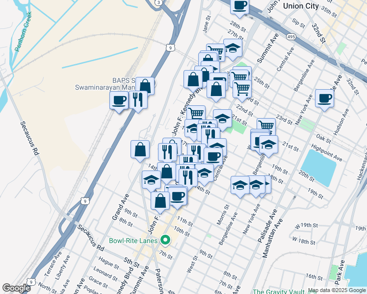 map of restaurants, bars, coffee shops, grocery stores, and more near 918 17th Street in Union City
