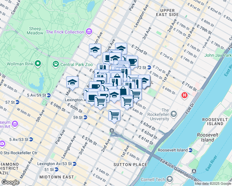 map of restaurants, bars, coffee shops, grocery stores, and more near in New York
