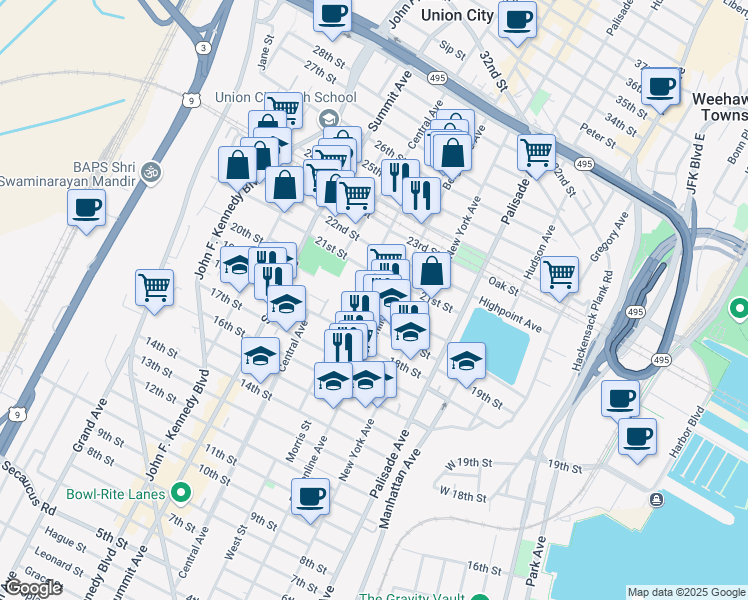 map of restaurants, bars, coffee shops, grocery stores, and more near 526 Monastery Place in Union City
