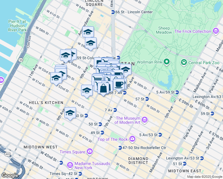 map of restaurants, bars, coffee shops, grocery stores, and more near in New York