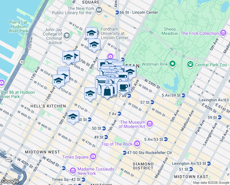 map of restaurants, bars, coffee shops, grocery stores, and more near in New York