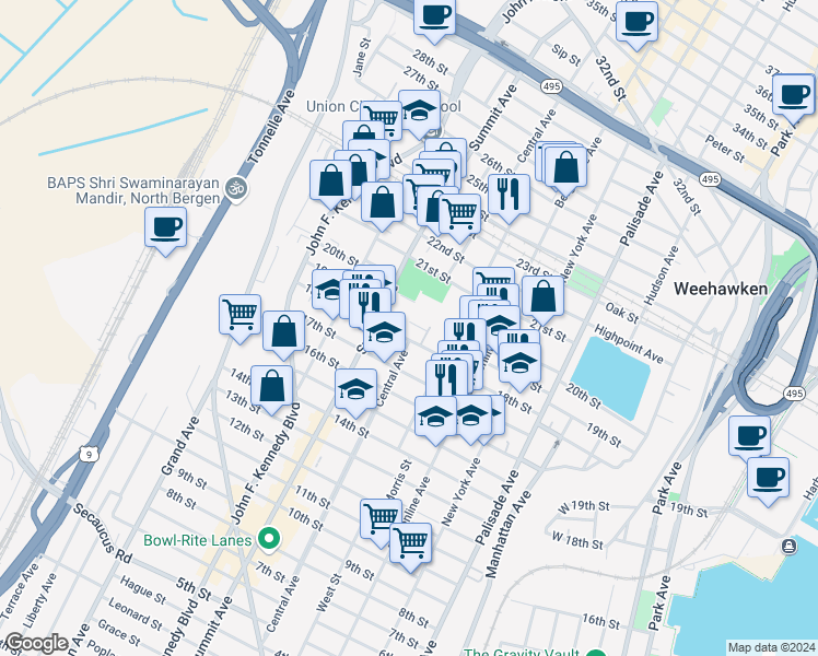 map of restaurants, bars, coffee shops, grocery stores, and more near 320 Saint Michaels Walk in Union City