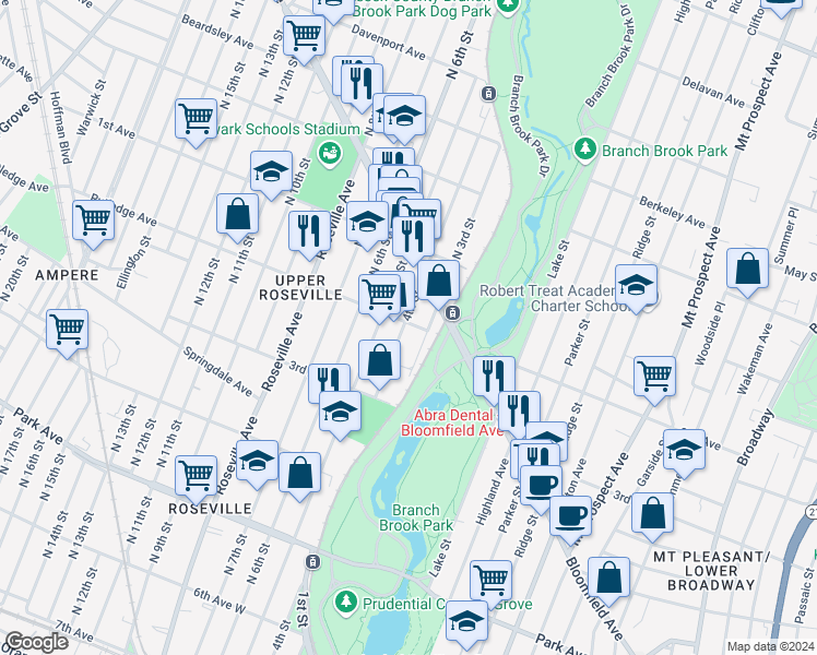 map of restaurants, bars, coffee shops, grocery stores, and more near 249 2nd Avenue West in Newark