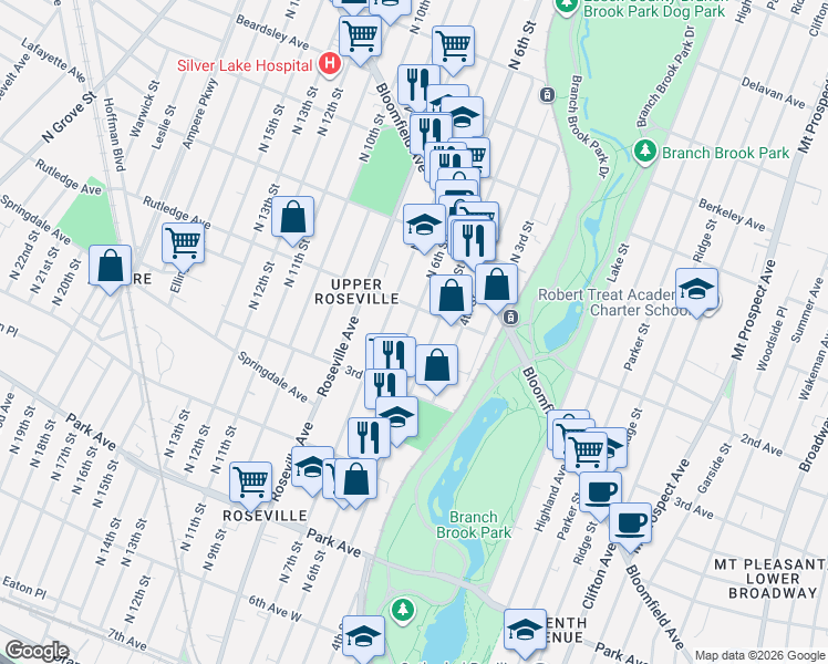 map of restaurants, bars, coffee shops, grocery stores, and more near 463 North 7th Street in Newark