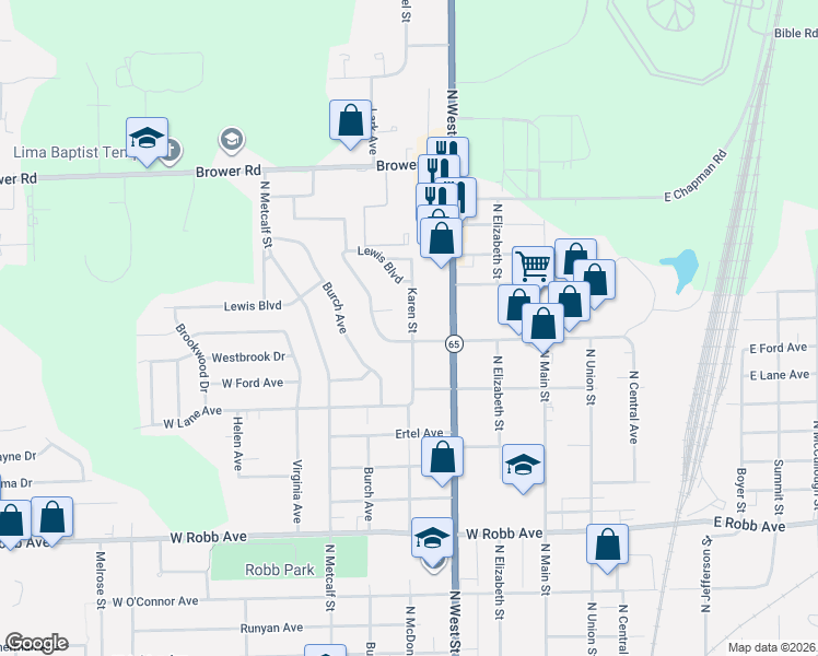 map of restaurants, bars, coffee shops, grocery stores, and more near 4 Celia Place in Lima