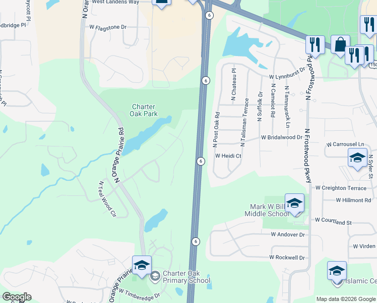 map of restaurants, bars, coffee shops, grocery stores, and more near 6314 North Fieldtree Court in Peoria