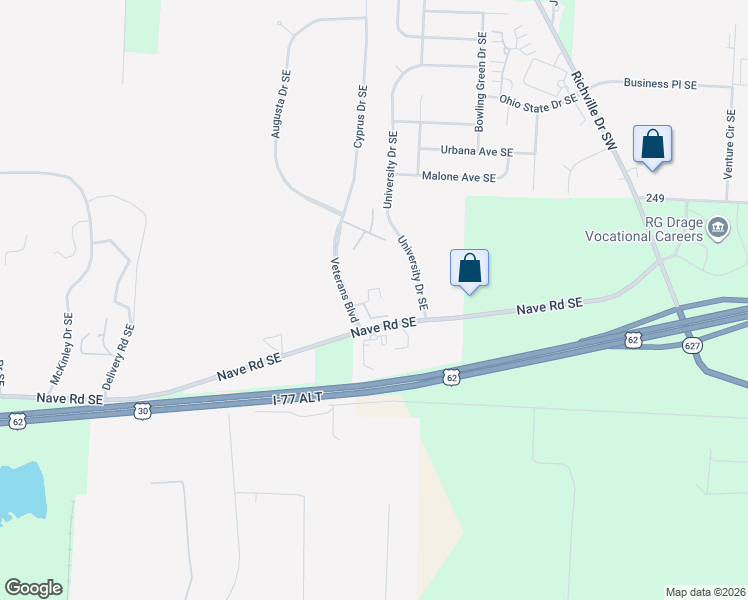 map of restaurants, bars, coffee shops, grocery stores, and more near 2910 Veterans Boulevard in Massillon