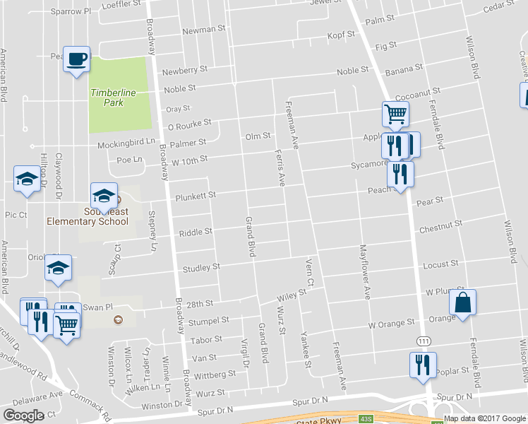 map of restaurants, bars, coffee shops, grocery stores, and more near 14 Quarles Street in Brentwood