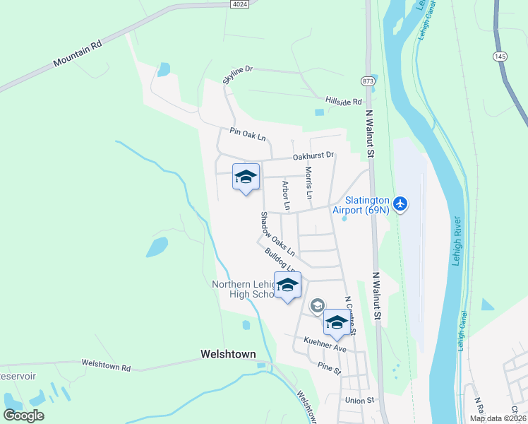 map of restaurants, bars, coffee shops, grocery stores, and more near 1201 Shadow Oaks Lane in Slatington