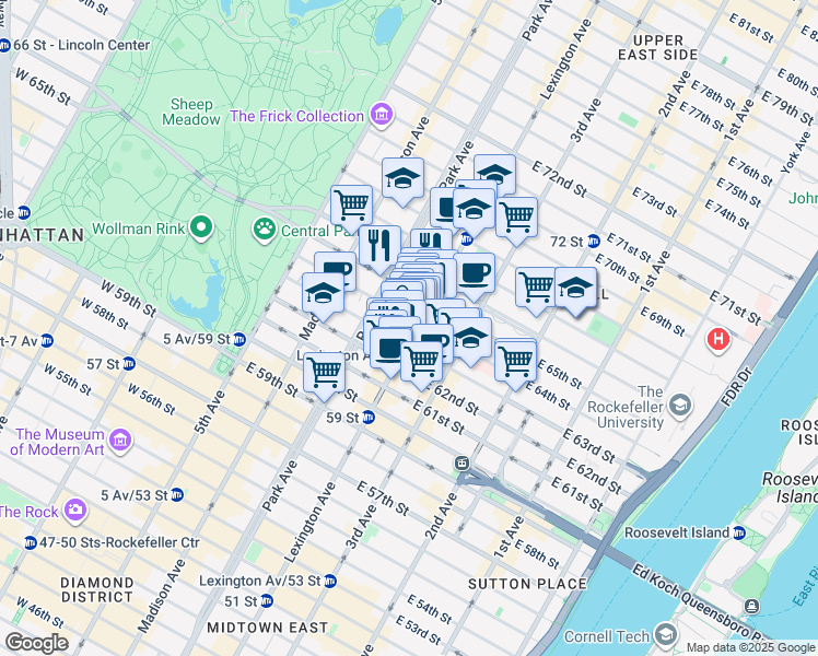 map of restaurants, bars, coffee shops, grocery stores, and more near in New York